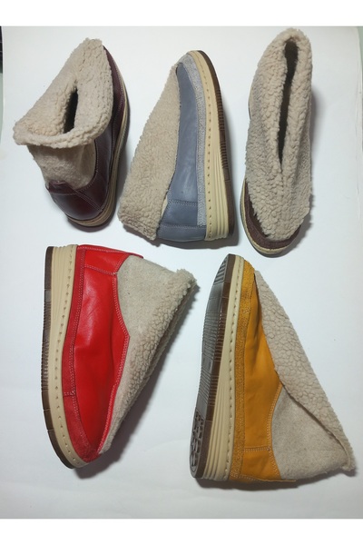 KAPAR Wedge Heel Handmade Burgundy Color Genuine Leather Slippers, Boots