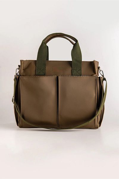 ARTON Women's Khaki Green Column Strap Multi-Compartment Shopper Casual Shoulder Bag