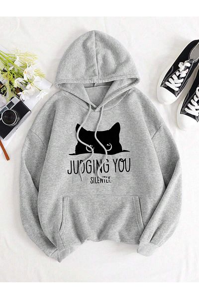 JDM Суитшърт с качулка Black Cat, персонализиран дизайн и щампа Oversize