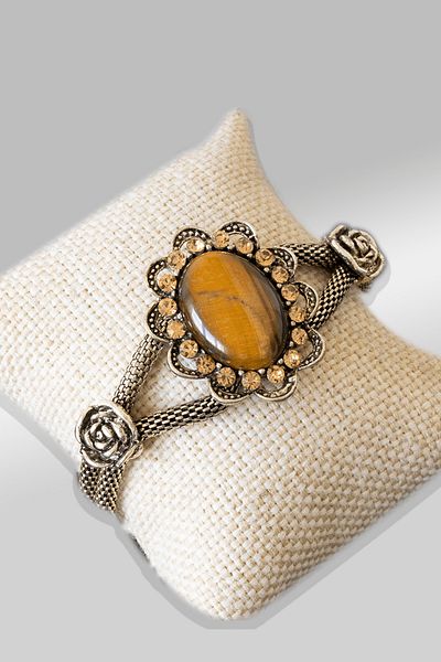 Tesbih Atölyesi Certified Foxtail Butterfly Model Tiger Eye Stone Bracelet - Adjustable