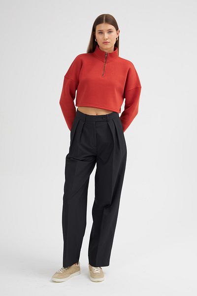 Looker Club Women's High Collar Zippered Crop Sweat - 2024521