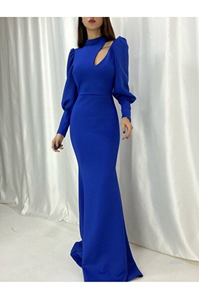 ModaLy Moda ΕΥΚΑΙΡΙΚΟ ΥΦΑΣΜΑ ΜΠΛΕ ΧΡΩΜΑ ΜΑΚΡΥΜΑΝΙΚΟ ΚΟΥΜΠΙ ΣΤΟ ΣΤΡΟΓΓΥΛΟ ΦΟΡΕΜΑ TKN-737 582279