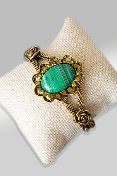 Tesbih Atölyesi Certified Fox Tail Model Malachite Stone Bracelet - Adjustable