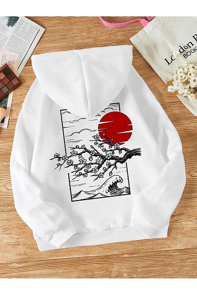 JDM Ιαπωνικό Harajuku Kawai Anime Back Printed Oversize Φούτερ με κουκούλα με κουκούλα