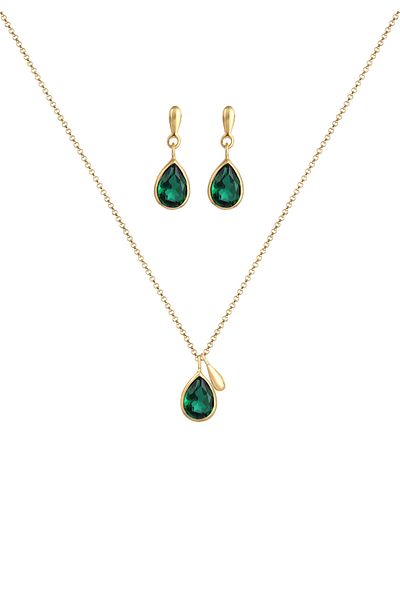 ELLI Schmuckset Kette Ohrringe Drop Quarz Grün 925 Gümüş