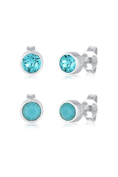 ELLI Orringe Seti Kristal Blau Basic 925 Gümüş