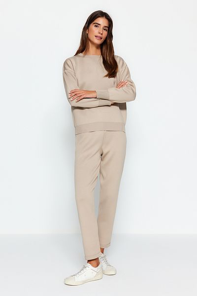 Trendyol Modest Beige Sweater-Pants Knitwear Top and Bottom Set TCTAW24US00109