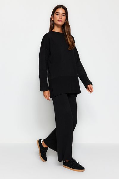 Trendyol Modest Black Comfortable Knitwear Bottom-Top Set TCTAW24US00114