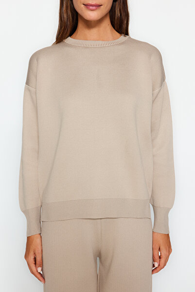 Trendyol Modest Beige Sweater-Pants Knitwear Top and Bottom Set TCTAW24US00109