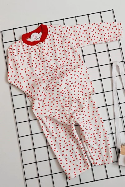 BEBECİBURADA Little Heart Printed Baby Front Snap Pajama Set