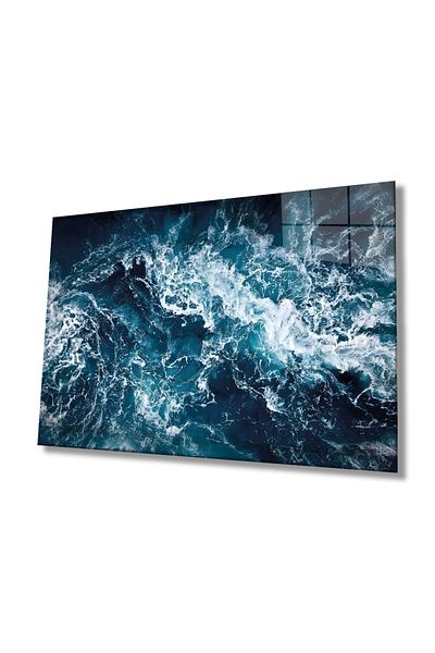 Rosyvien Tablă din sticlă Blue Sea Wave, decor de perete modern și elegant pentru casă și birou, cadou, sticlă temperată durabilă