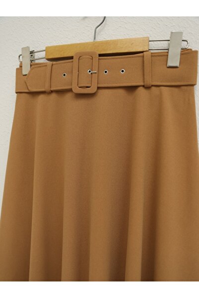 Modamorfo Mevlana Crepe Skirt with Belt Buckle