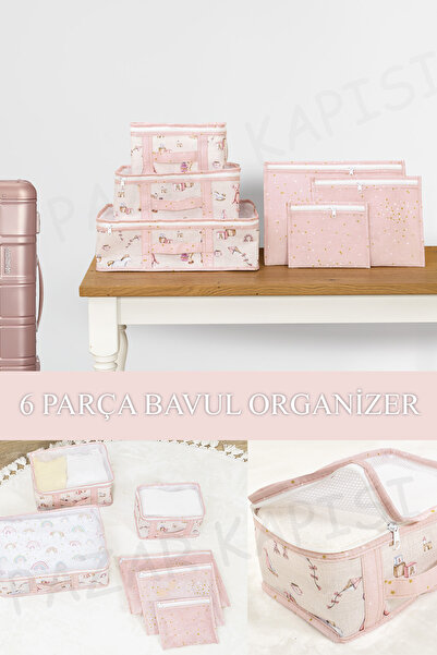 Pazar Kapısı Baby Lüks 6'lı Bavul Organizer Seyahat, Hastane Çantası Pembe