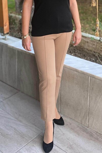Mia Butik Plus Size Beige Loose Fabric Trousers