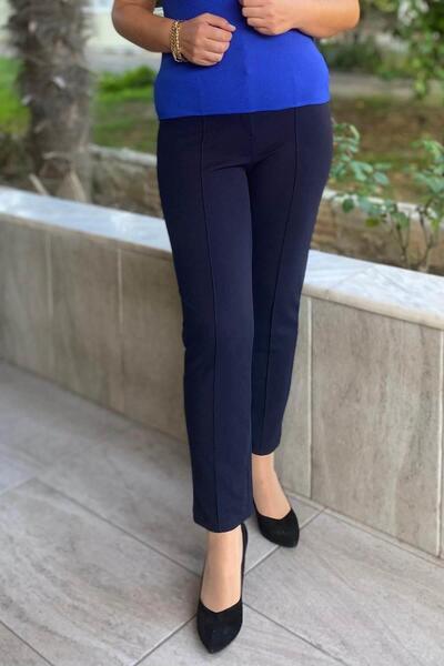 Mia Butik Plus Size Navy Blue Loose Fabric Trousers