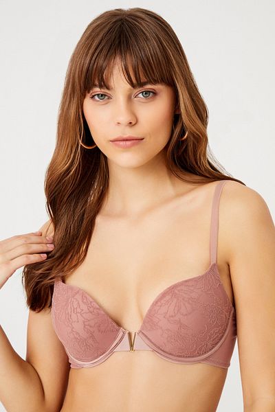 Rubuvi Flocking V Floral Padded Supported Underwire Bra Panty - Underwear Laundry Set