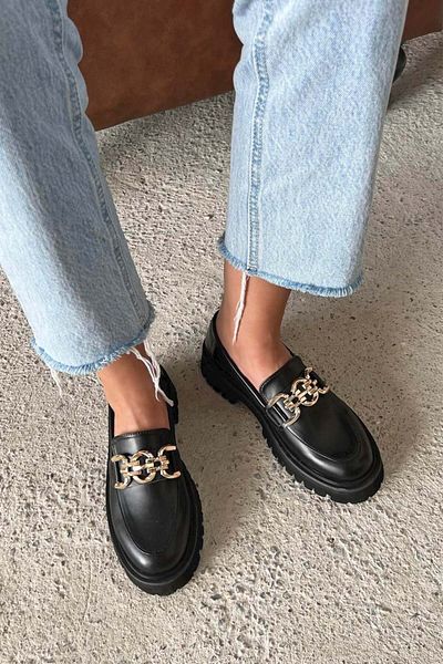 StWenn Γυναικεία Χονδρή Σόλα Loafer Moccasin Παπούτσια Χρυσή Χοντρή Αλυσίδα