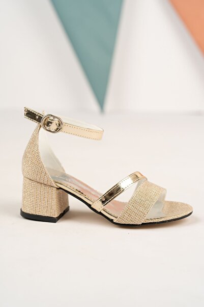 Jomoti Heeled Double Band Gold Girl's Sandals