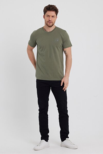 COMBİNE MİCHAİL Ανδρικό κοντομάνικο βαμβακερό μπλουζάκι Khaki Slim Fit Crew Neck 100% βαμβάκι