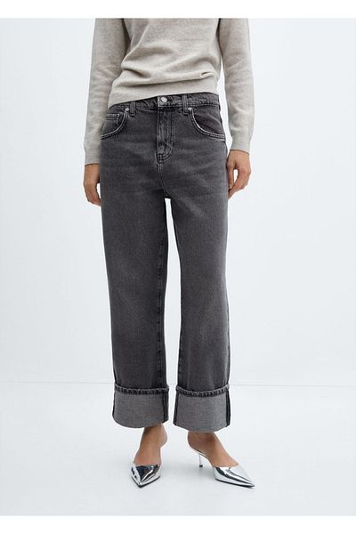 MANGO Woman Jeans mit weitem Bein und gekräuseltem Bein