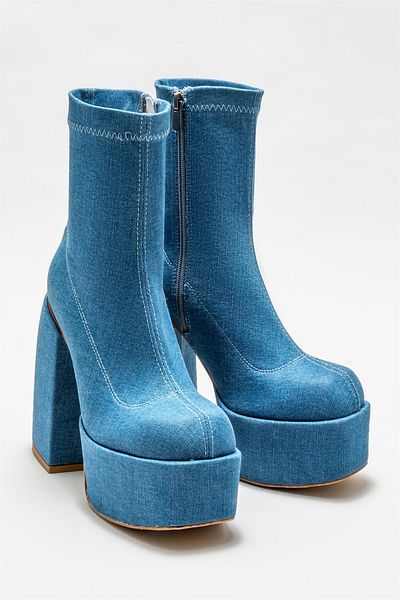 Elle Shoes Women's Blue Heeled Boots