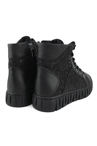 Cici Bebe Ayakkabı Hakiki Deri Siyah Nota Baskılı Kız Çocuk Bot