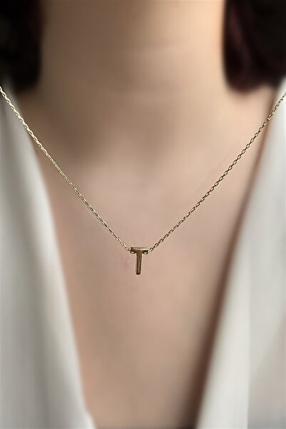 Ziu 925 Ayar Üç Boyutlu T Harfli Gümüş Kolye Uzunluk 42 Cm