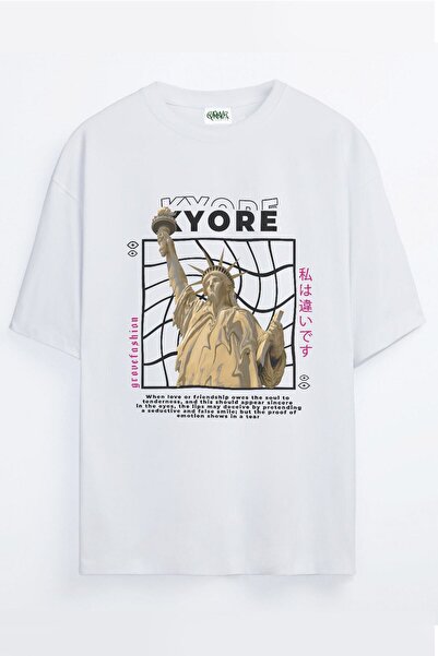 Grove Fashion One Way New York Statue of Liberty Printed Unisex Oversize T-shirt