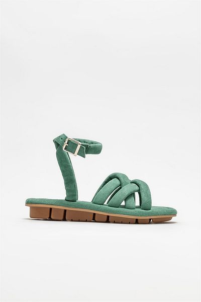 Elle Shoes Green Leather Women's Sports Sandals