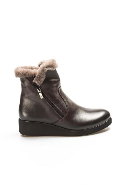 FAST STEP Γνήσιο Δέρμα Με γούνα Καφέ Γυναικείες Μπότες με Χοντρή Σόλα 863kza2053