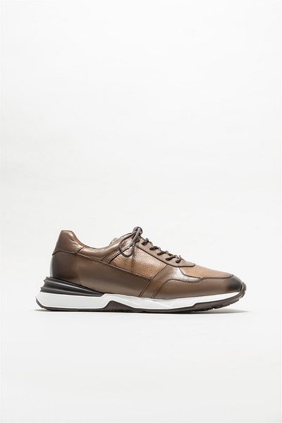 Elle Shoes Beige Leather Men's Sports Shoes