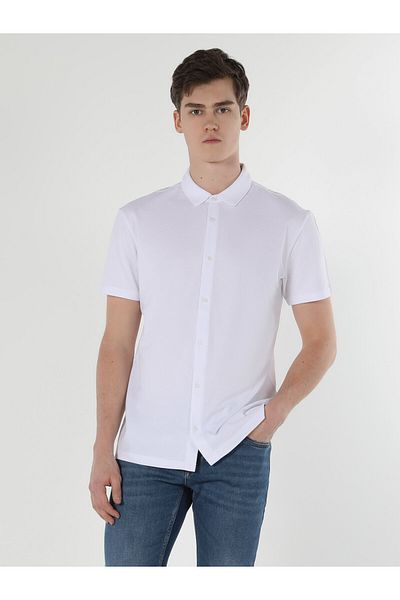 Colin's Cămașă albă cu mânecă scurtă pentru bărbați, cu gât polo, confortabil