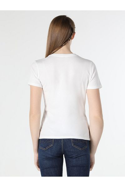 Colin's Tricou cu mânecă scurtă pentru femei, alb, cu imprimeu text, slim Fit Cl 1061905