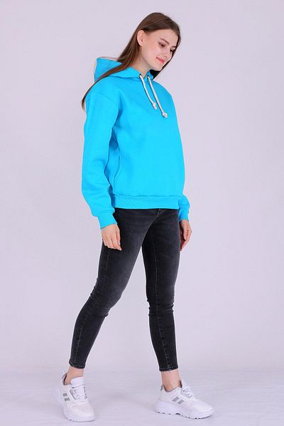 Tshirthane Γυναικεία φούτερ με κουκούλα με κουκούλα Turquoise Basic Oversize με 3 νήματα