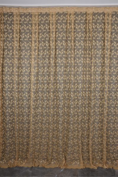 AKÇA TEKSTİL KDK 1055 PATTERN GOLD COLOR SINGLE WING Ready planted Pleated Background Curtain 300*260 cm