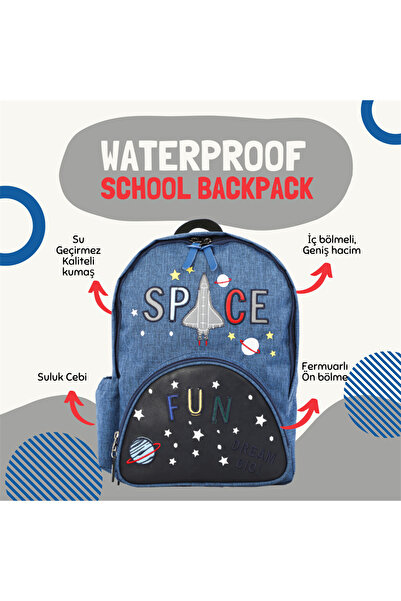 kids A more Space Fun Space Themed Boy's Backpack Navy Blue