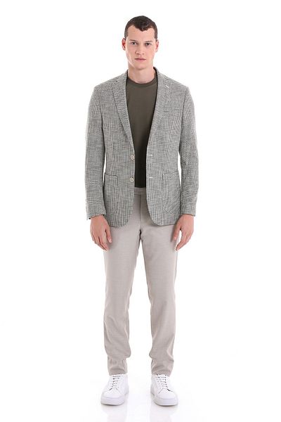 Hatemoğlu Khaki Comfort Fit Patterned Mono Collar Casual Jacket
