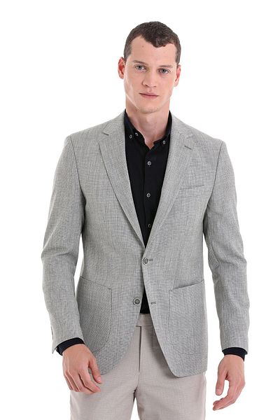 Hatemoğlu Green Slim Fit Patterned Mono Collar Casual Jacket