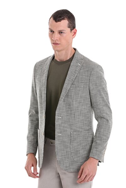 Hatemoğlu Haki Comfort Fit Desenli Mono Yaka Casual Ceket