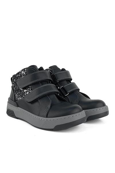 Cici Bebe Ayakkabı Cizme pentru fete din piele naturală cu model negru argintiu