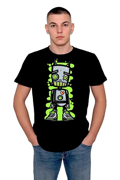 BIGROON Zelena unisex majica sa robotom