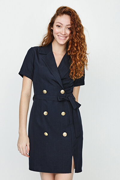 Select Moda Жіноча темно-синя сукня з детальним поясом на ґудзиках з піджаком на ґудзиках
