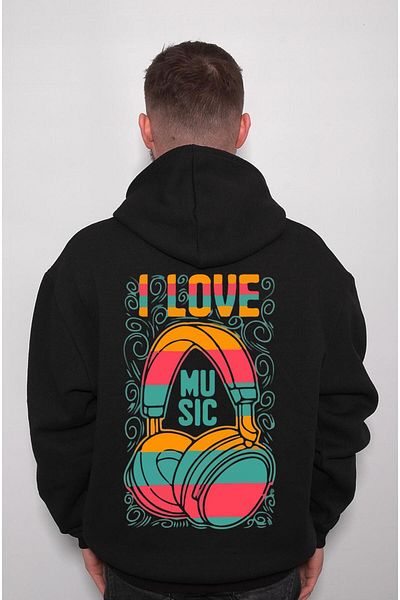 baskwear Φούτερ με ακουστικά I Love Müsic Music Unisex Hoodie με κουκούλα