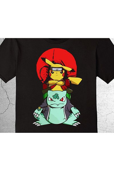baskwear تي شيرت Naruto Pikachu - Balbazar Bulbasaur Anime Ninja الياباني للأطفال