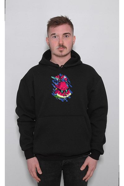 baskwear Унисекс суичър с качулка и диня Fly с диня и плодове