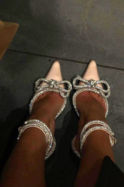 TrendyAnka Pantofi de damă, nud, bej, piele, satin, 8 cm, cu toc transparent, fundă, piatră, înfășurați la gleznă, cu vârf ascuțit