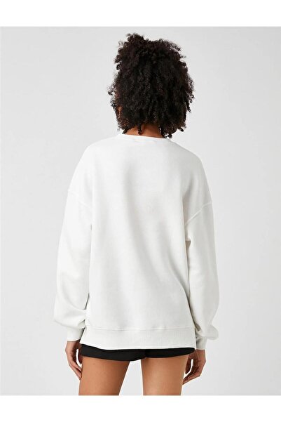 Koton Φούτερ με στάμπα σλόγκαν με λαιμόκοψη μακρυμάνικο με φλις εσωτερικά