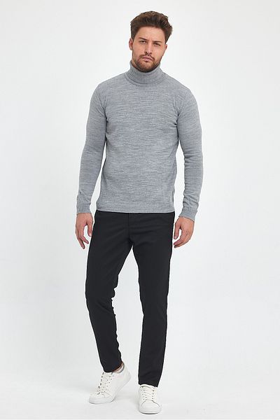MODAMESTO Men's Gray Slim Fit Full Turtleneck Knitwear Sweater