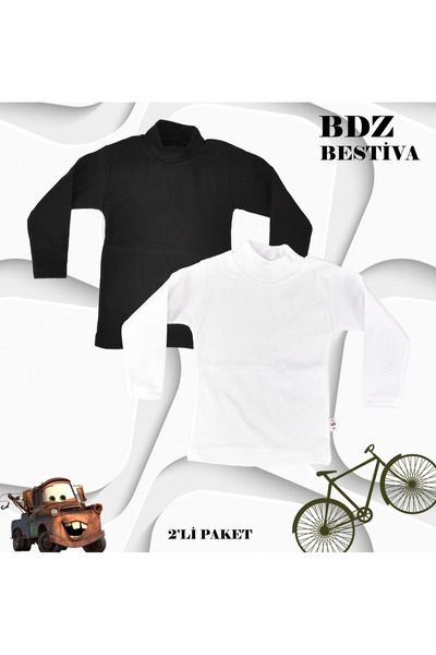 BDZ DERİ 2 li paket Unisex Pamuklu Ligralı Yarım Balıkçı Yaka çocuk Body