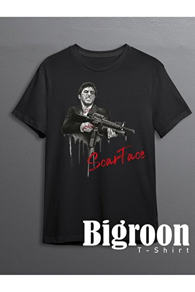 BIGROON Scarface Yaralı Yüz Mafia Gun's Tişört Unisex T-shirt